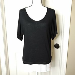 Massini Black Knit Hi Lo Top Short Sleeve M